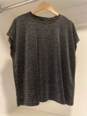 Women’s Short Sleeve Metallic Knit Tee - Black